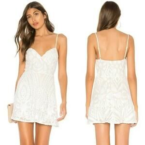 Superdown Tiff Mini Dress Sequin Lace V-Neck Spaghetti Strap Bridal White